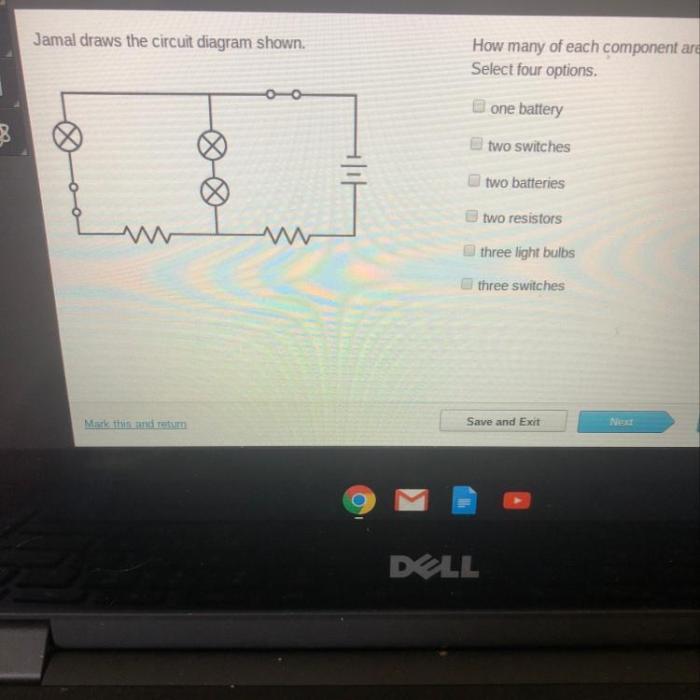 Jamal draws the circuit diagram shown.