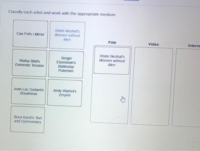 Classify each artist and work with the appropriate medium.