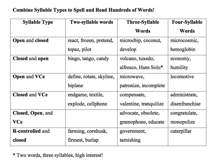 Classifying syllable types in multisyllabic words